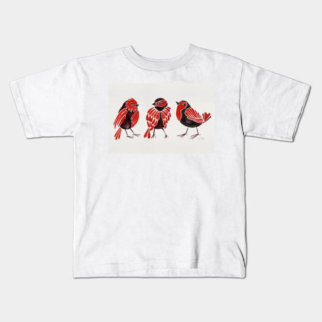 finches red Kids T-Shirt by CatCoq